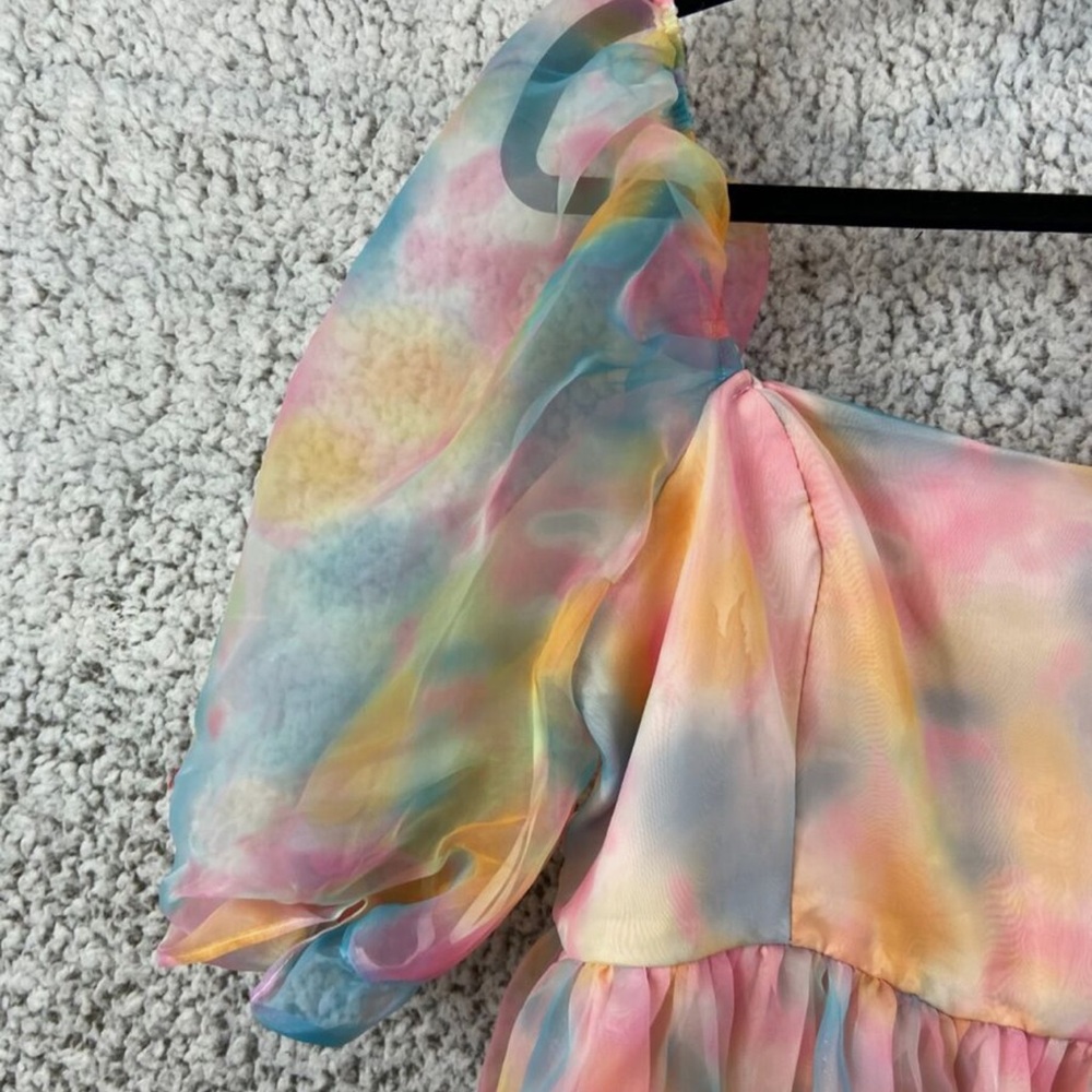 SHEIN Multicolor Puff Sleeve Mini Dress